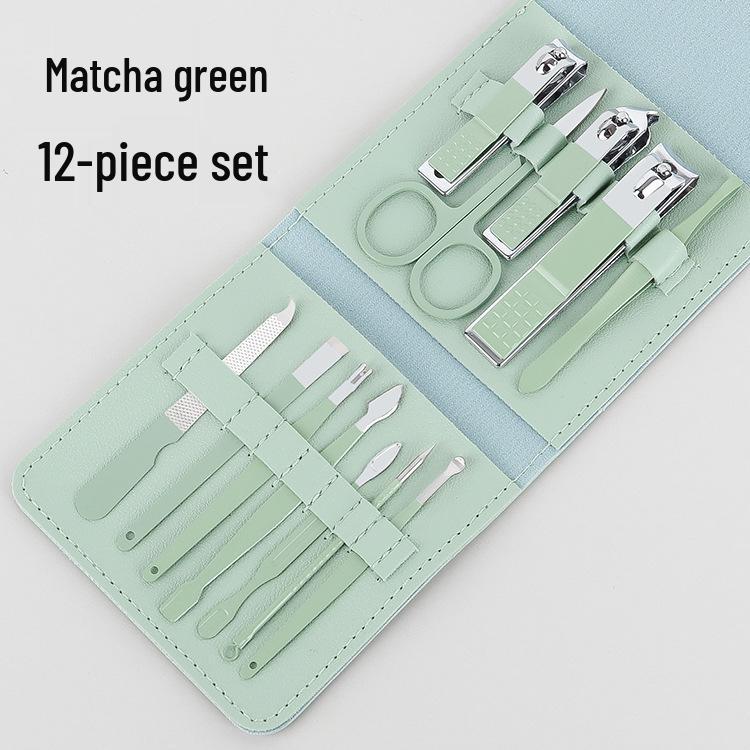 Foldable 12-Piece Matcha Green Manicure Nail Tool Set