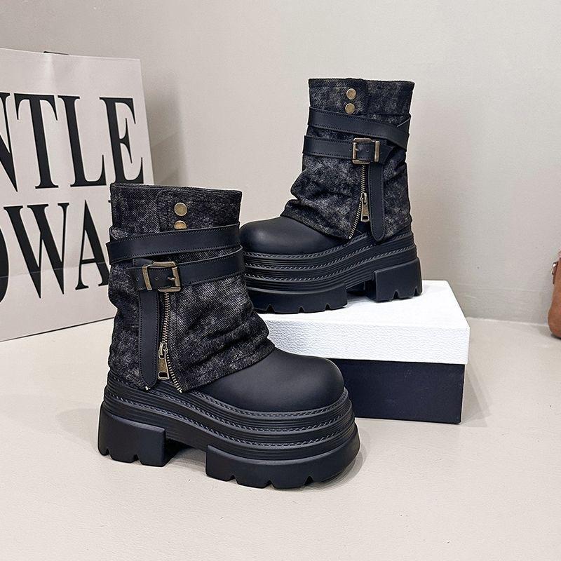 Comfortable Inner Height Increase Martin Boots Women's Autumn and Winter New Short Boots Thick-soled Small Trousers Muffin Bottom Cigarette Boots