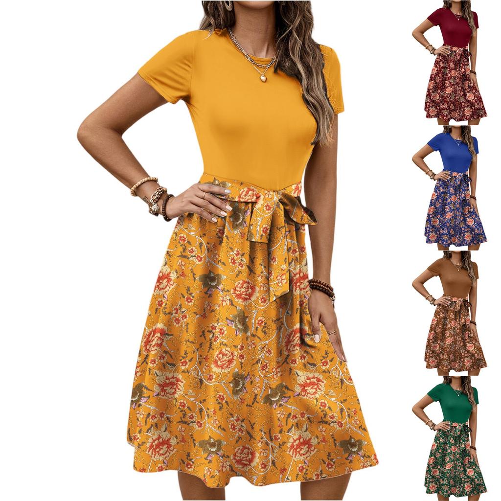 Γυναικείο Μοντέρνο Ρετρό Μοτίβο Εκτύπωση Color Block Ζώνη Casual Φόρεμα