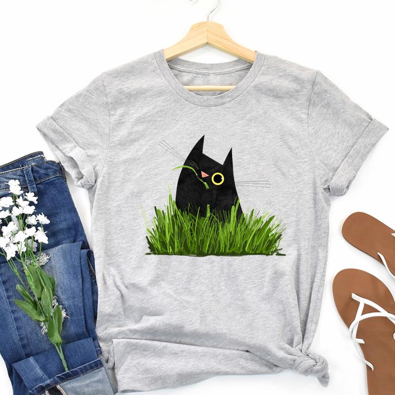 Camiseta con estampado de gato dulce y encantador para mujer