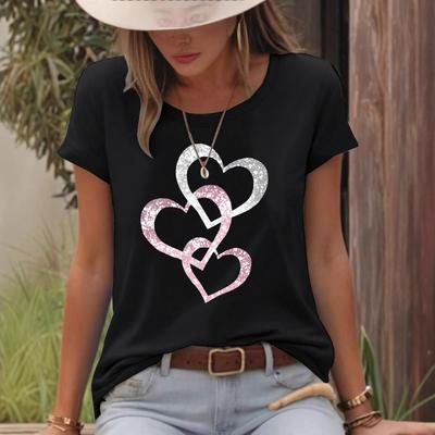 Round-neck Short-sleeved Heart-shaped Printed Summer New Comfortable T-shirt