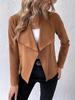 Women's Faux Suede Asymmetrical Lapel Short Jacket with Zip Detail in Brown, Beige, Dark Green & Black