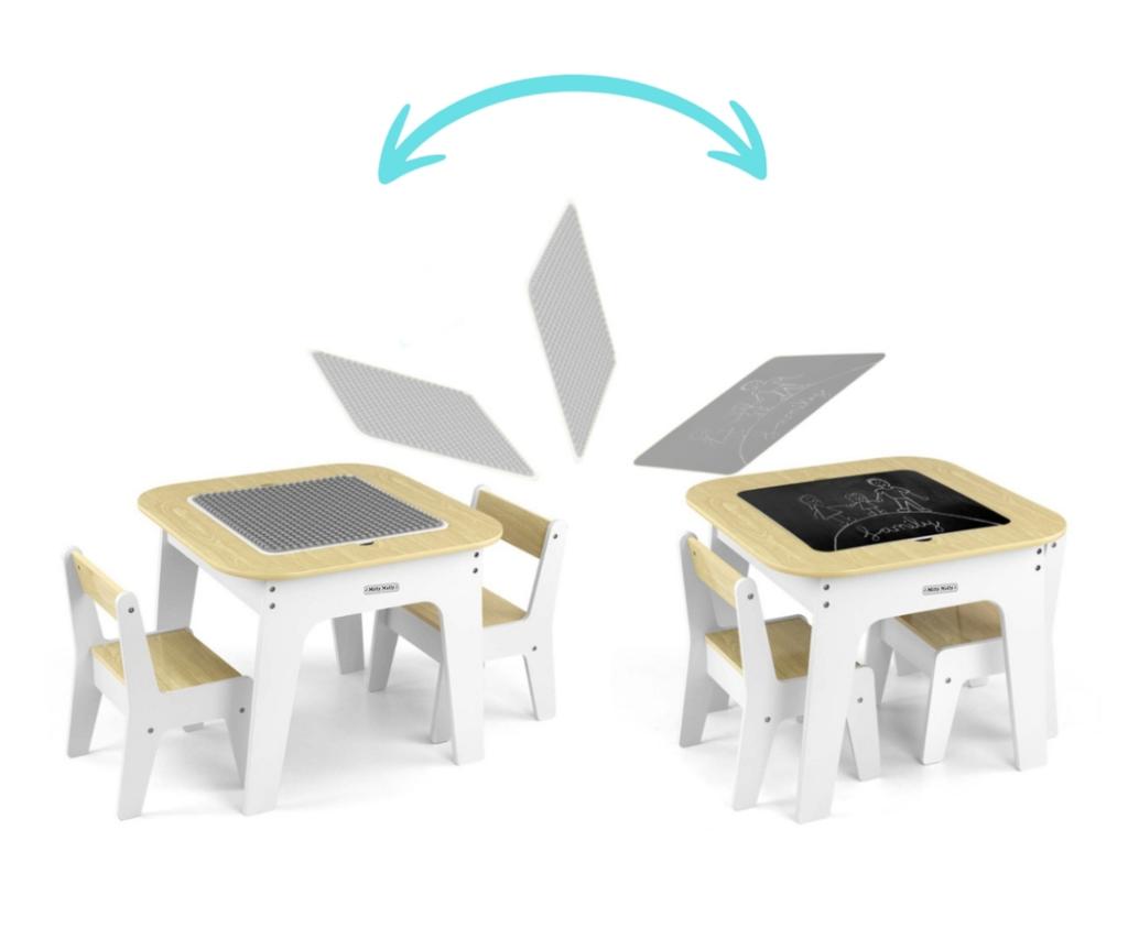 MILLY MALLY 6090 Olaf Blocks Furniture Set - Table and Two Chairs White
