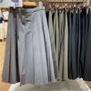2025 Autumn/Winter Women's Casual Wide Pleated Mid-Length Skirt, Solid Color