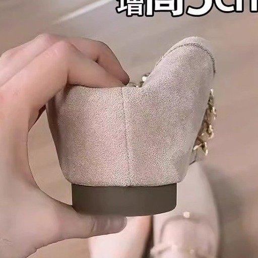 Small man inner height increase 5cm retro Mary Jane shoes women's 2025 metal chain temperament shallow mouth ballet shoes