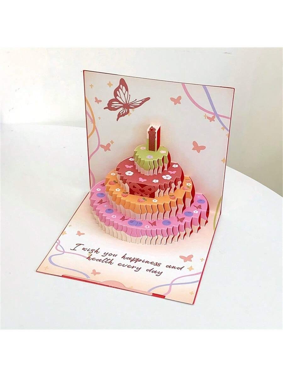 1Pc 3D Pop Up Birthday Cards,Butterfly And Cake Design,Birthday Pop Up Greeting Cards Laser Cut Happy Birthday Cards Including