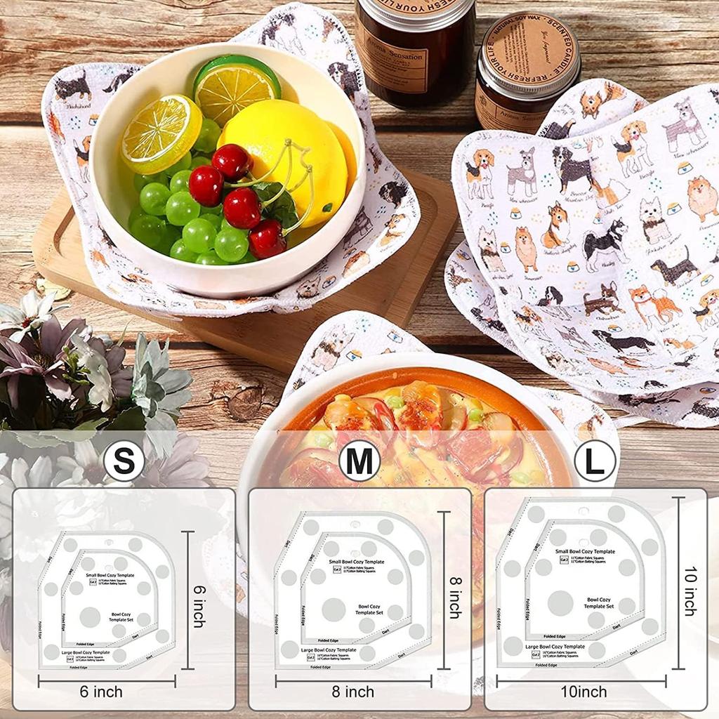 DIY Bowl Cozy Hugers Template Set Microwave Bowl Cutting Ruler Sets Acrylic Quilting Stencil for Sewing Hot Cold Food Bowl Rack