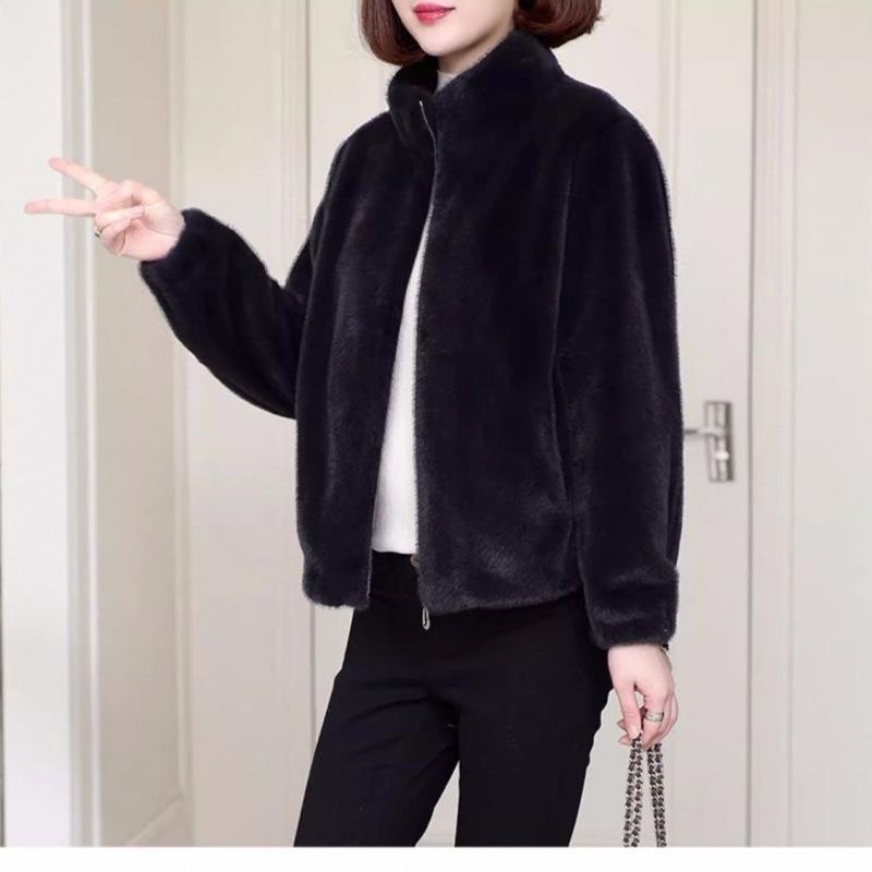 Women's Faux Mink Fur-Lined Fashionable Coat - Spring/Autumn Versatile Top