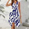 Modisches Damenkleid mit Blattdruck, verdreht und unregelmäßig, für Frühling und Sommer
