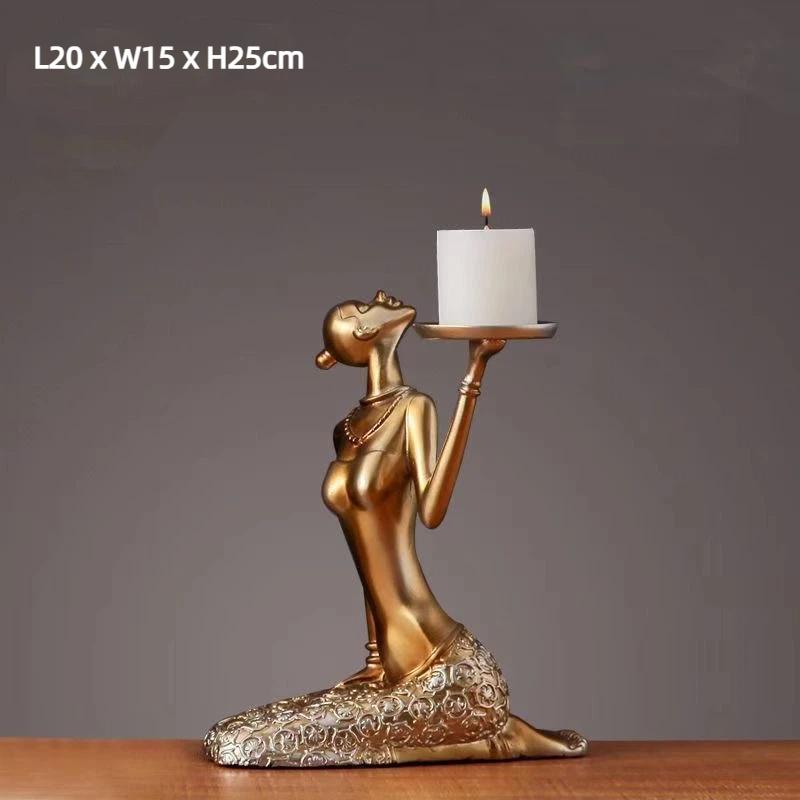 Porta-velas de Resina Menina Romântica Nórdica – Decoração Criativa para Mesa de Jantar e Casa
