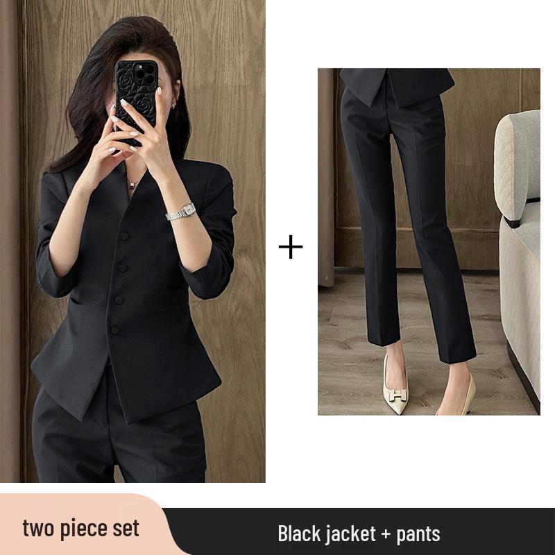 Collarless Women's Suit Set: Slim-Fit Professional Workwear for Spring and Autumn