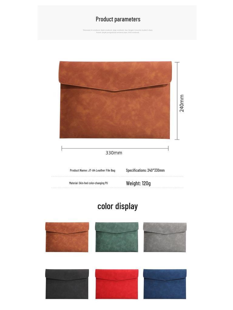 A4 Leather Waterproof Briefcase Folder with Large Capacity for Business Meetings