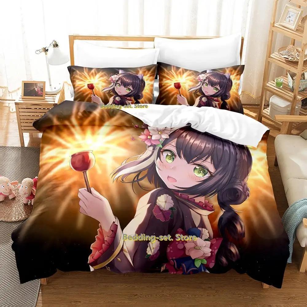 Princess Connect! ReDive Bed Cover Kit Cartoon Anime Three-piece Set Adult Kid Bedroom Duvetcover Sets Three-Dimensional Kawaii Girls Couette