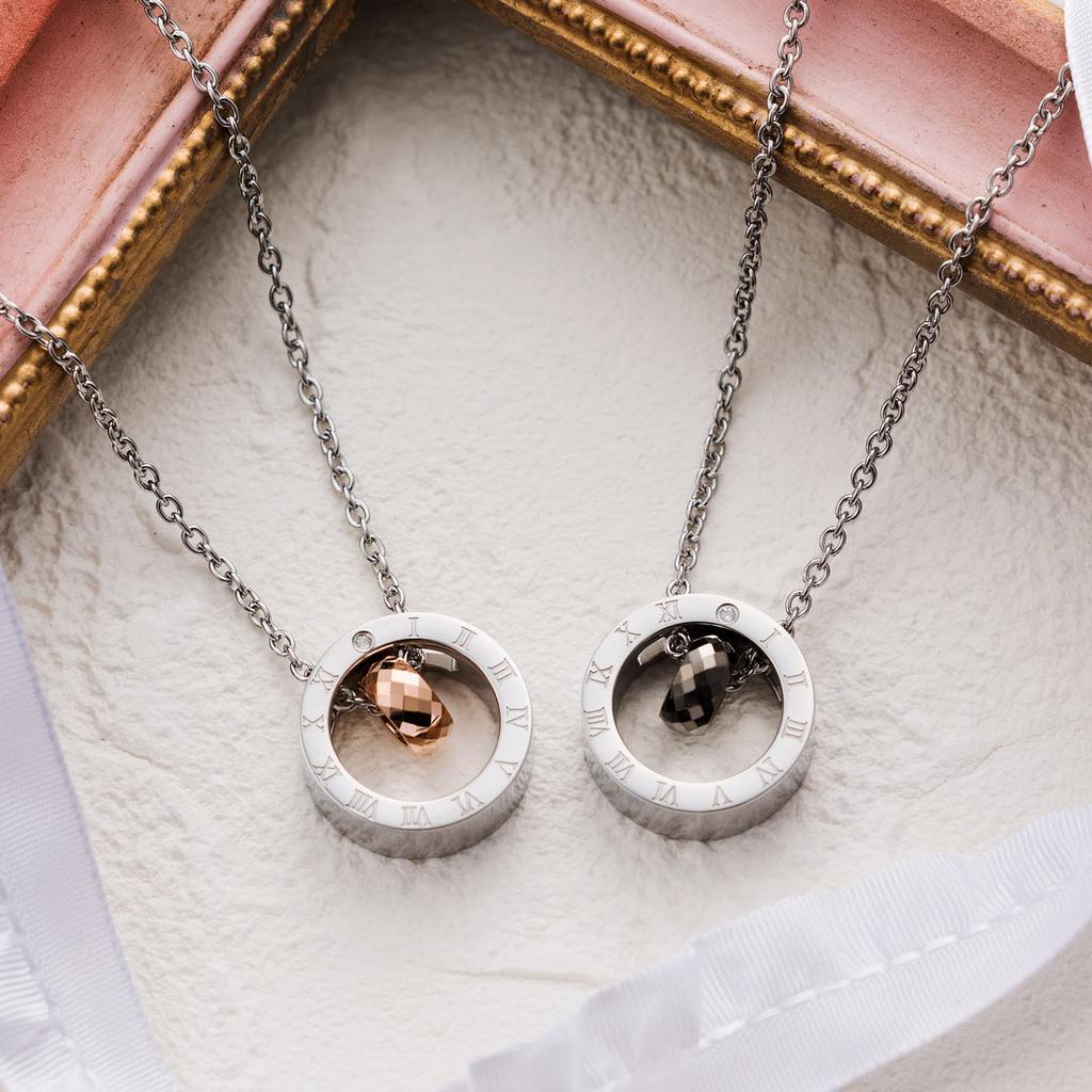 Circle Top Tungsten Stainless Steel Pair Necklace Gold Black 4SUP025GO 4SUP025BK [White Clover] & &