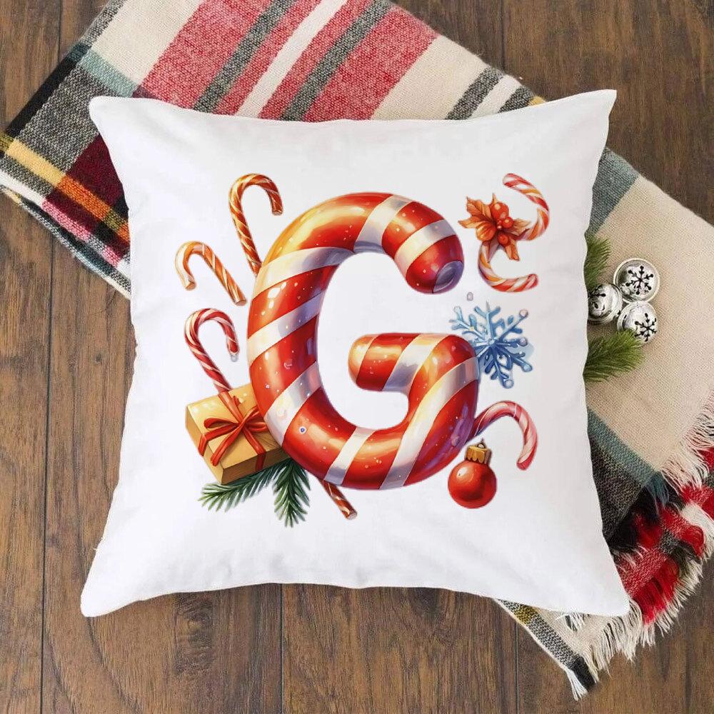 Christmas Kids Bedroom Cushion Cover Christmas 26 Letter with Santa Claus Couch Pillow Cover Xmas Party Decor  Presents for Famliy Kids