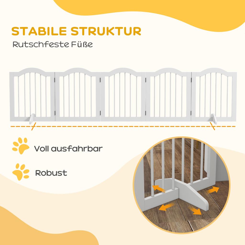 Dog Barrier Gate 5 Panels Foldable Flexible Solid Wood MDF 261.5x29.5x61 Cm White