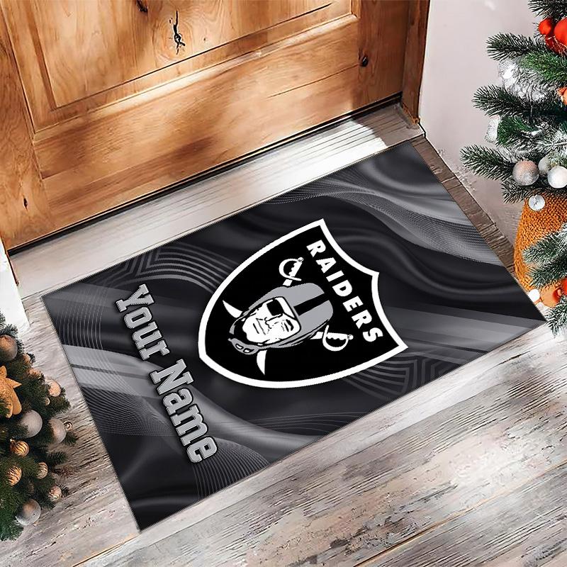 Las Vegas Raiders Crystal Velvet Rug, Custom Name Text Personalized Non‑Slip Floor Mat for Home Decor Gift