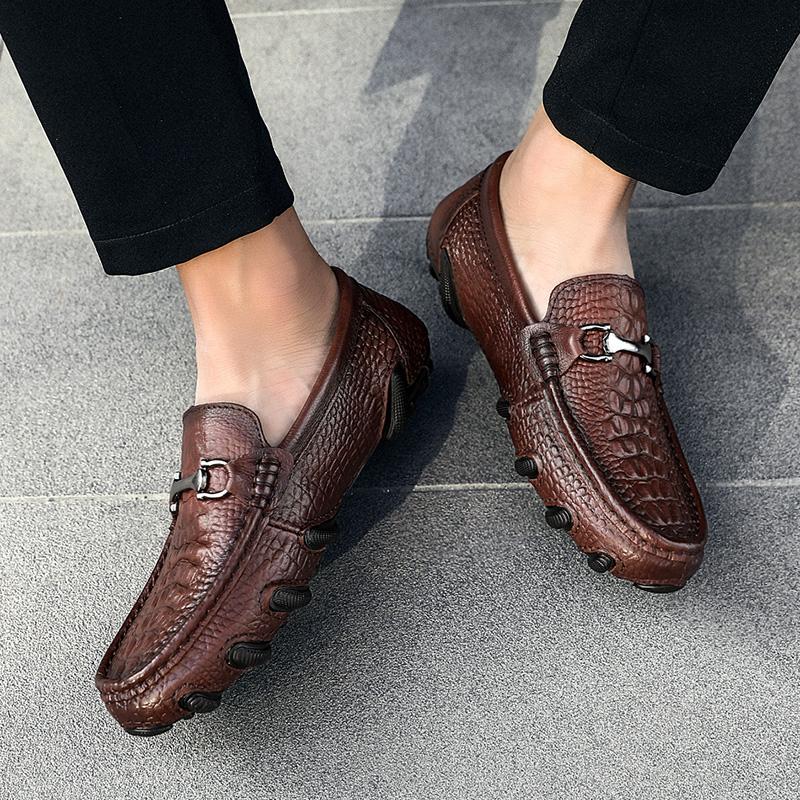 Fashion 2024 Genuine Leather Men's Crocodile Pattern Loafers Luxury Brands Casual Breathable Slip-On Moccasin Fashion Men Driving Flats
