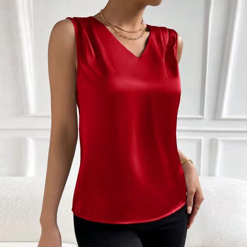 Women's V-neck Satin Vest Casual Sleeveless Shirt