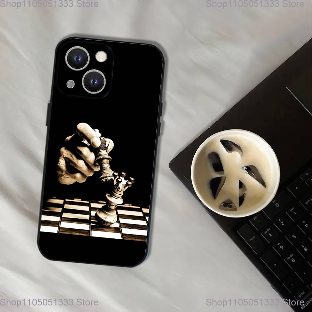 Chess Phone Case For iPhone 17,16,15,14,13,12,11,Pro,XS,Max,XR,Plus,E,SE4,Mini Black Soft Cover