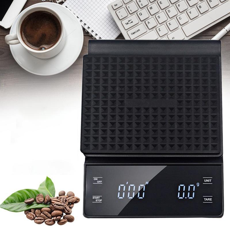 Chytrá elektronická váha na kávu, digitální váha s LCD displejem a časovačem, vysoká přesnost, 3 kg / 0,1 g, kávový vážící přístroj pro kuchyň