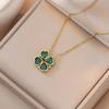 Vintage Green Zircon Can Open Four Clover Pendant Necklaces for Women Stainless Steel Jewelry Accessories Gifts for Christmas