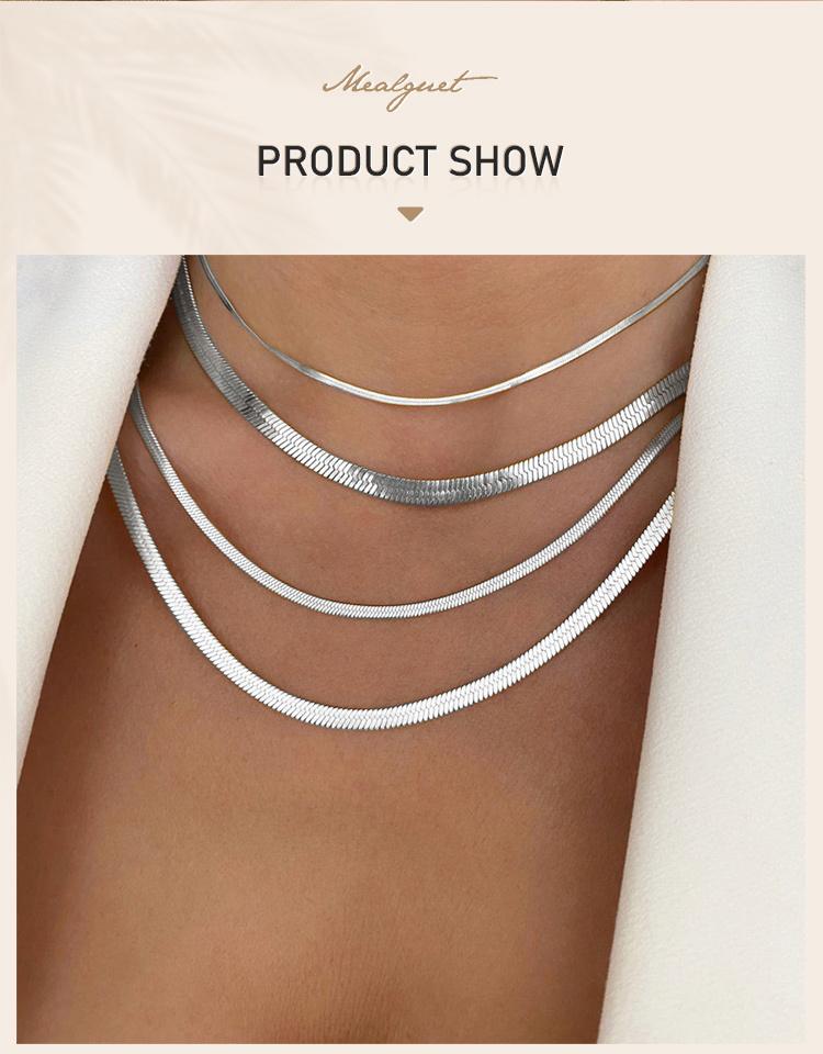 3-5mm Dames Visgraat Ketting, Roestvrij Staal Zilverkleurig Sleutelbeen Ketting Choker Collier