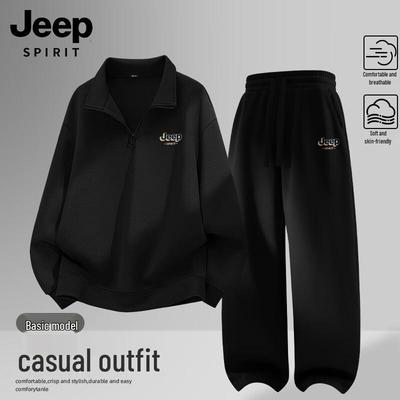 JEEP SPIRIT Men's 3D Jeep Stand-Collar Sweatshirt & Casual Pants Set