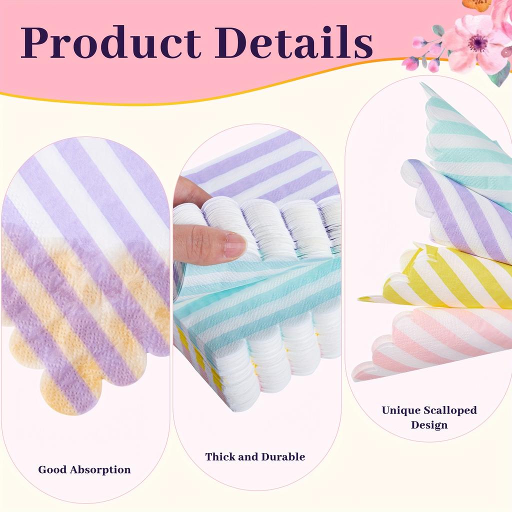 Stripe Napkins Cocktail Napkins with Scalloped Edges Dinner Napkins Disposable Thick Paper for Wedding Dinner Birthday Party
