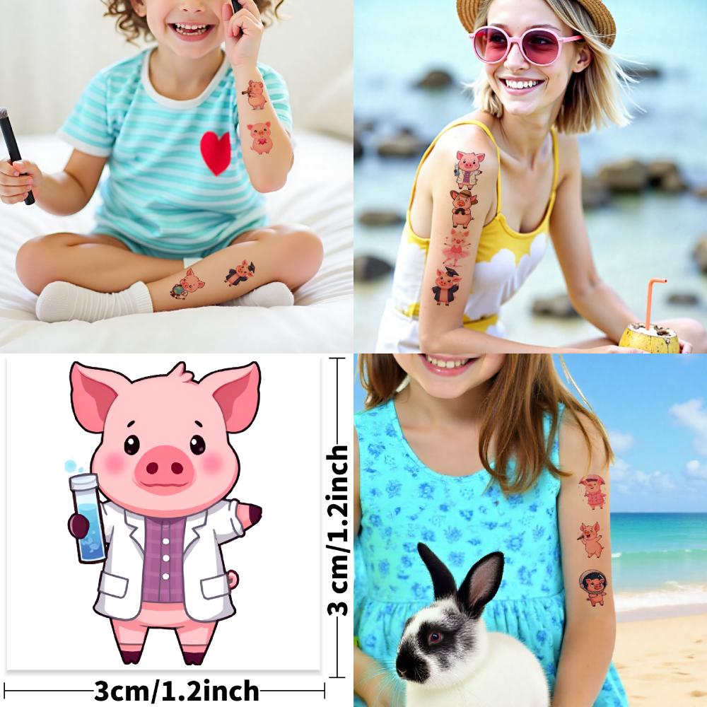 54 Stück Temporäre Tattoos Angezogene Schweine Temporäre Tattoo-Aufkleber Cartoon-Schweine Cartoon Für Arme