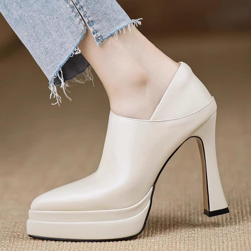 Fashion Super High Heel Platform Single Shoes Women's Fashion Pointed Toe Side Pull Anti-slip Wear-resistant Low Top Shoes