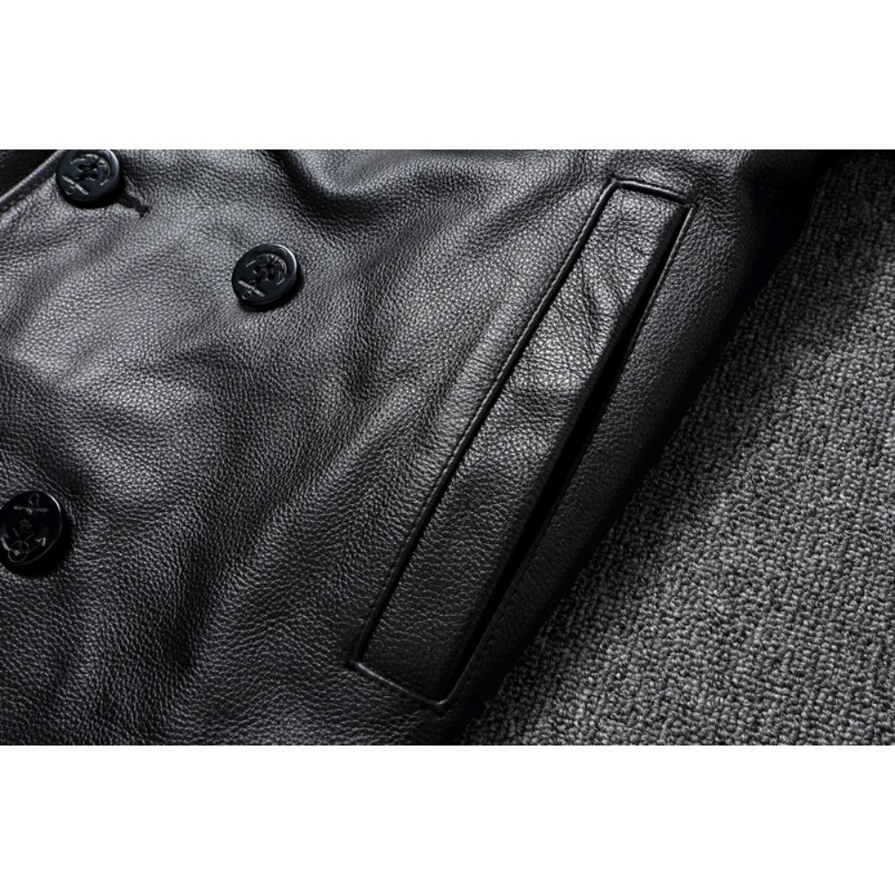 Chinese Size Long Men Leather Coat Genuine Soft Cow Leather Classic Double Breasted Turn Down Collar Leather Jackets For Men Clothing Autumn