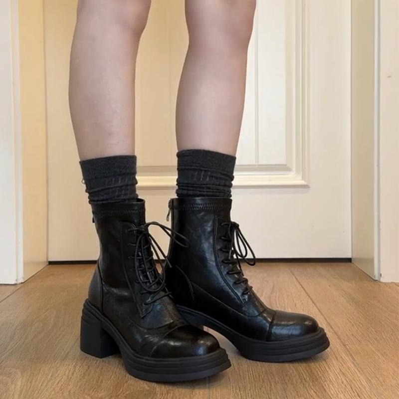 Autumn Winter Fashion Women Thick Heel Ankle Boots Elegant Back Zippers Shoes Modern Leather Short Botas Para Mujer