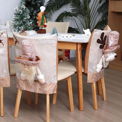 Simple Cartoon Christmas Chair Cover Soft Removable Xmas Dinner Chair Seat Cover Stretch Glitter Seat Protector Home Decoration