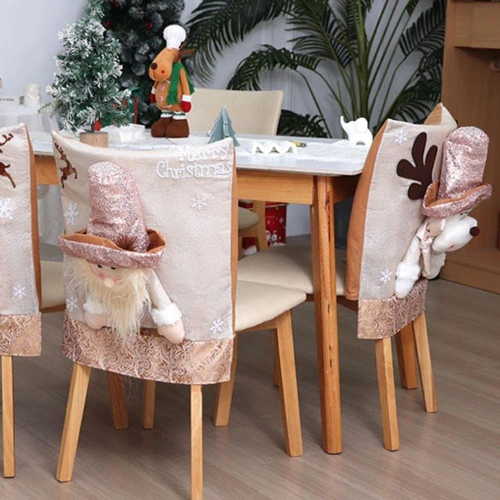 Cartoon Christmas Chair Cover Soft Removable Seat Protector Purple Glitter Christmas Table Decor New Year Supplies
