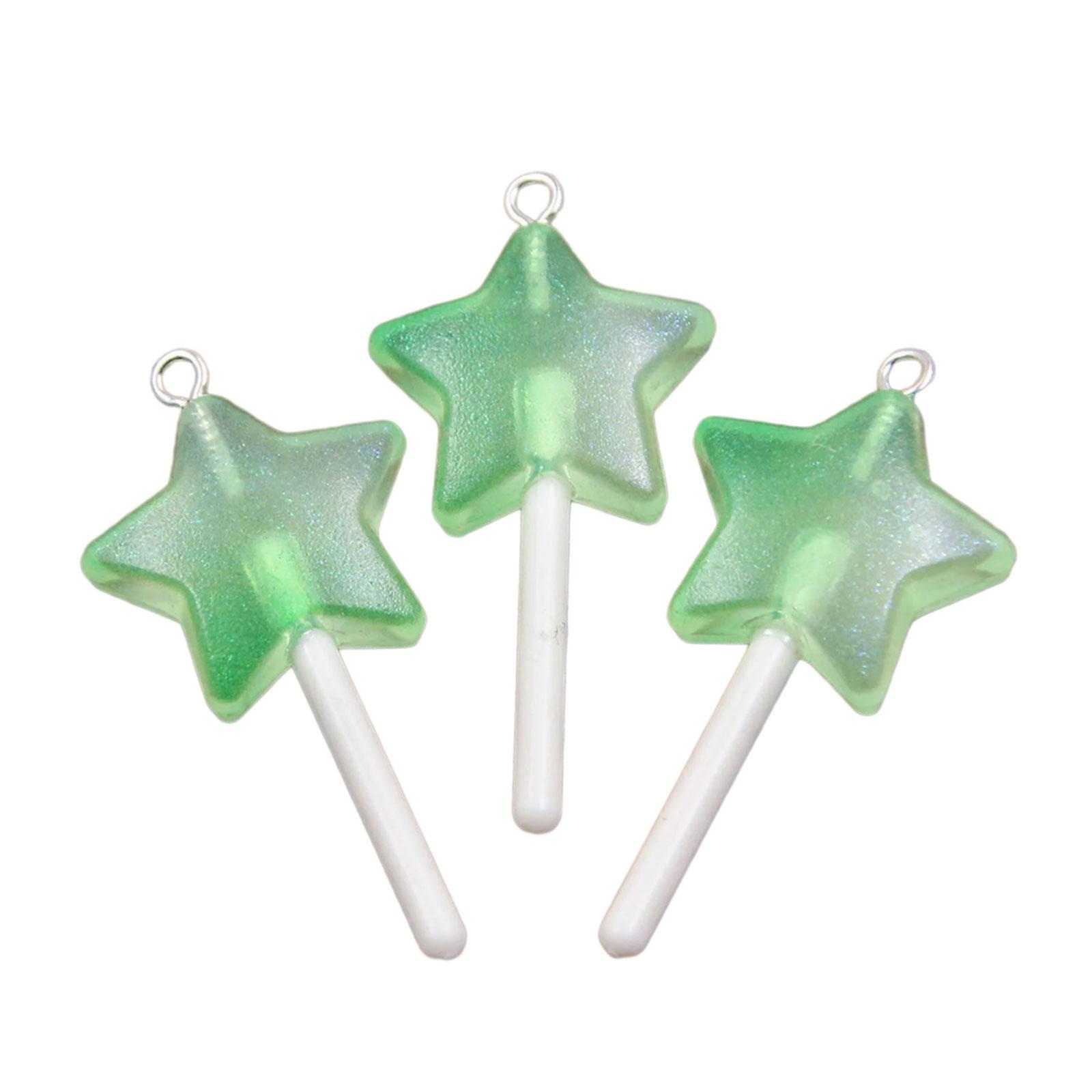 

3 Pieces Unique Star Heart Circle Lollipop Pendant With Sturdy Resin Materials Coating for Everyday Casual Wear A зелений