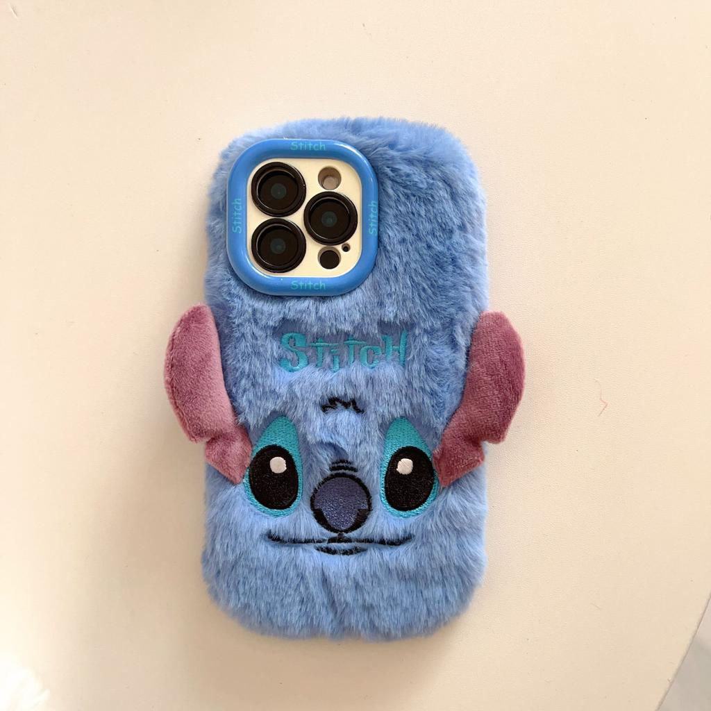 Plush Stitch phone case for Apple 16PROMAX lens holder 15 autumn and winter 11 fluffy 13/14
