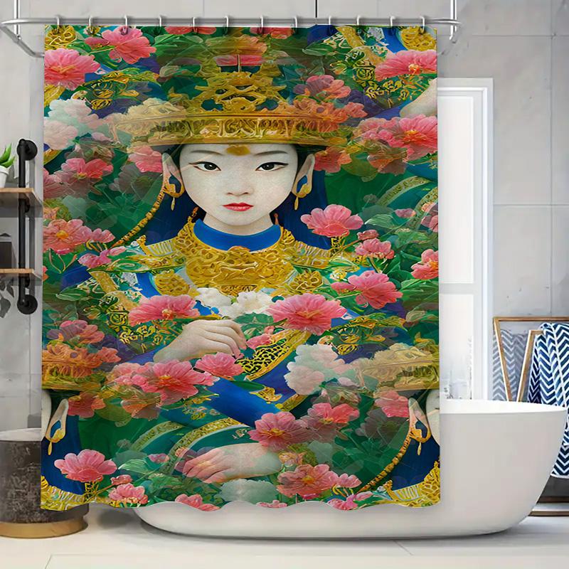 

Floral Printed Shower Curtain Luxurious Queen Decor Bathroom Liner for Home Decor Waterproof Reusable 180x245cm (Green) 90x180cm