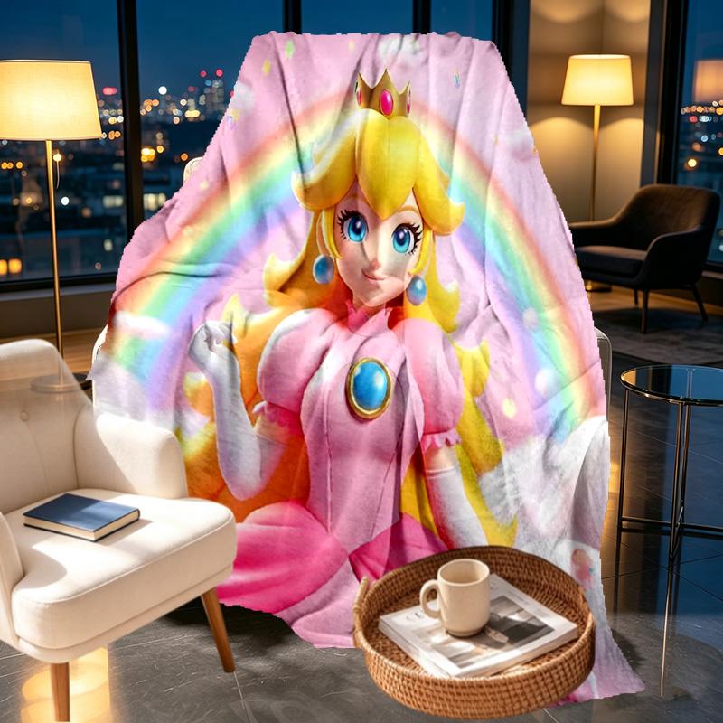 Princess Peach Toadstool Print Blanket - Soft & Comfortable, for Bedroom, Travel, Sofa, Home Decoration - Birthday Christmas Gift for Friend