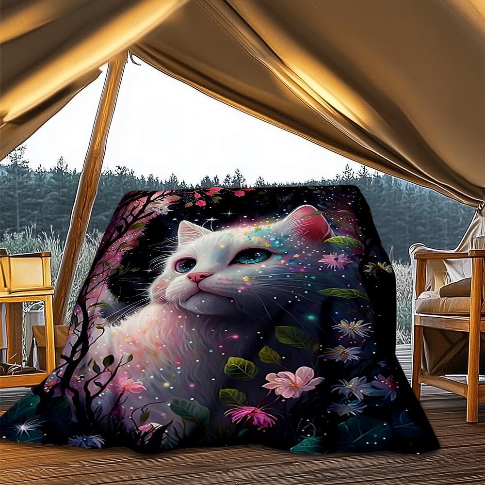 1pc Fairy Cat Outdoor Blanket - Soft Flannel Cozy for Travel & Camping - All-Season Warm Bed Cover, Machine Washable yy251229106