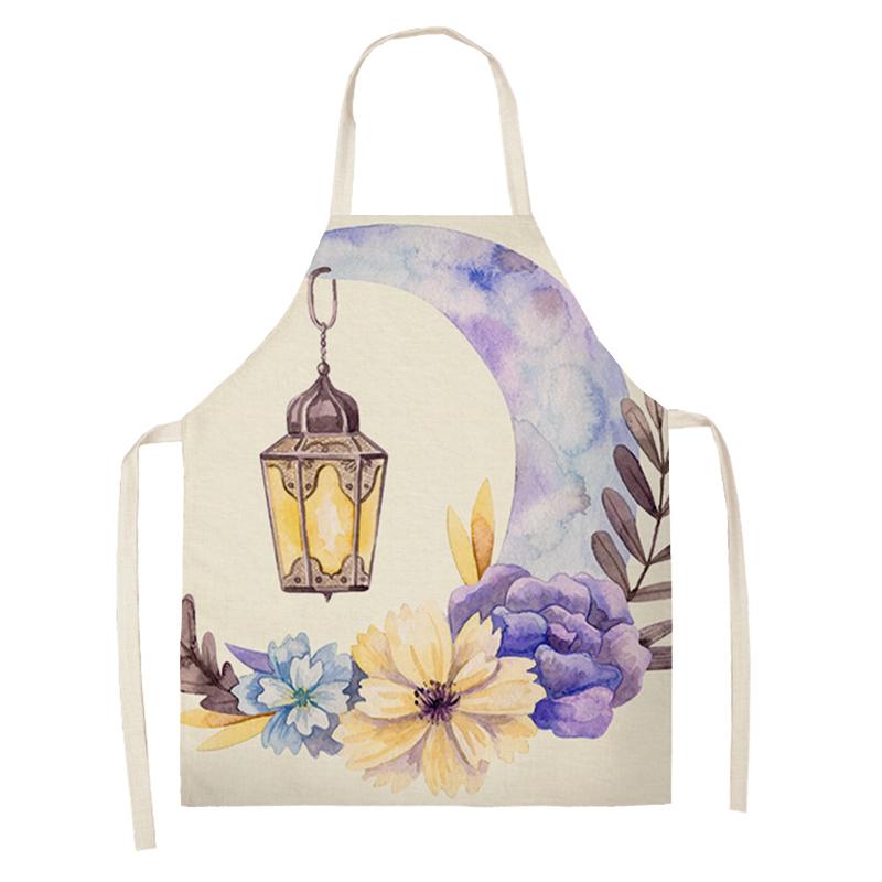 Cooking Baking Apron Eid Mubarak Mosque Printed Bib Muslim Ramadan Karim Kitchen Apron Women Star Crescent Moon Decoration