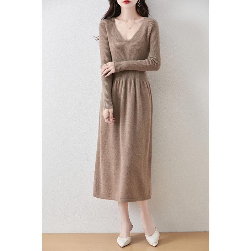 Women's Cashmere Dress Qinghe Cashmere 30% Cashmere 70% Wool Autumn and Winter Cashmere Skirt Soft and Warm