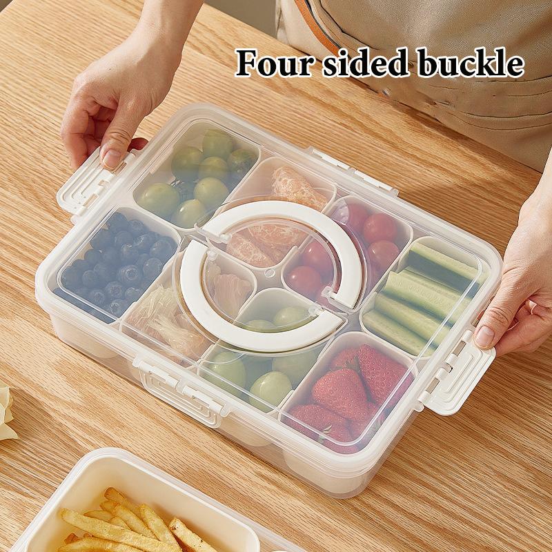 Rugged Snack Food Box Container Seasoning Divided Tray To Serve With Lid And Handle, 4/8 Snack Dividers Portable Platter