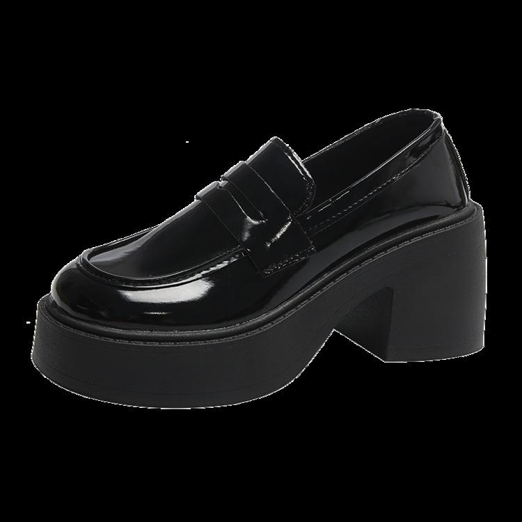 Lefou Shoes Women's Models Fall Thick with Retro Black Small Leather Shoes Thick Bottom Single Shoes Female