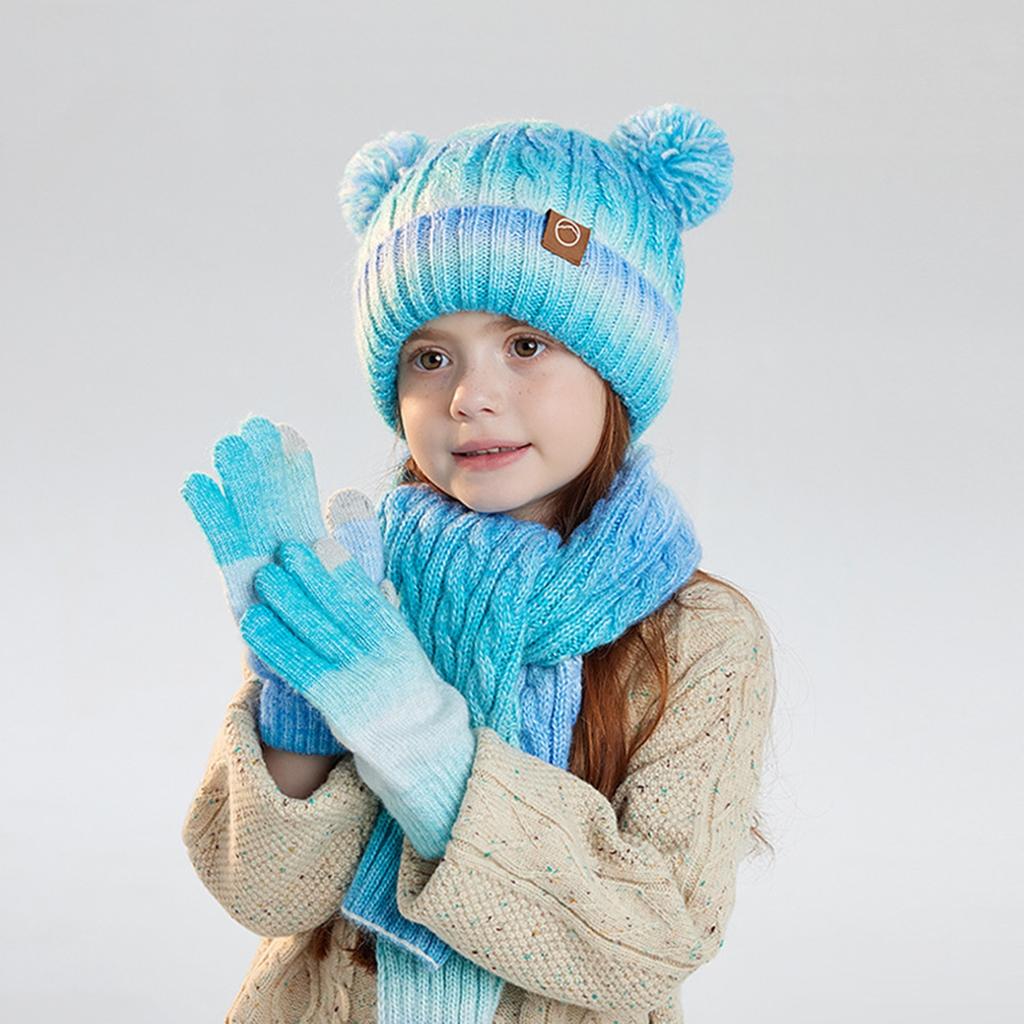 Children's Hat, Scarf And Gloves Three-piece Set, For Baby Boys And Girls, Winter Cold-proof, Fleece-lined, Warm, Ear-protecting Knitted Wool Hat