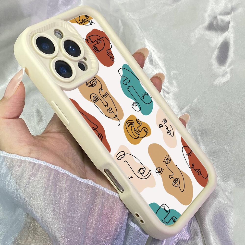 JT3 Abstract Faces One Line Drawing Phone for for iPhone 17 16 Pro Max Samsung S26 Ultra A17 A26 A07 Xiaomi Redmi Note 14 Pro Plus Soft TPU Case Cover