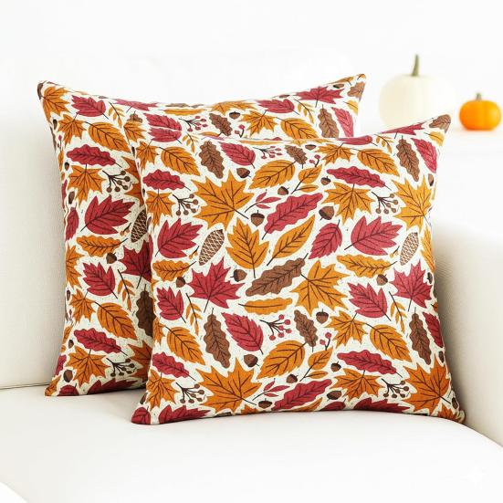 2Pcs Throw Pillowcase Autumn Maple Leaf Pattern Replaceable Design Pillow Case Washable Super Soft Reusable Sofa Cushion Covers
