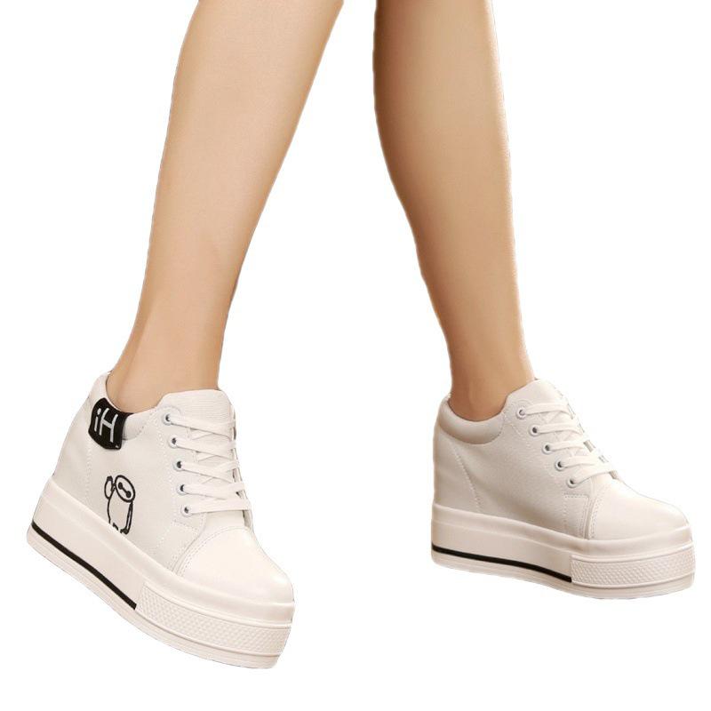 Women's 11cm Wedge Heel Casual Platform Sneakers - Korean Style White