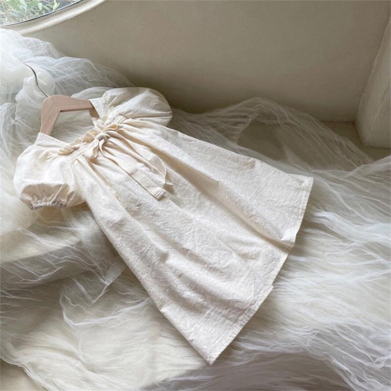 Summer Kids Girl Dress Children Bubble Sleeve Bow Floral Party Outwear