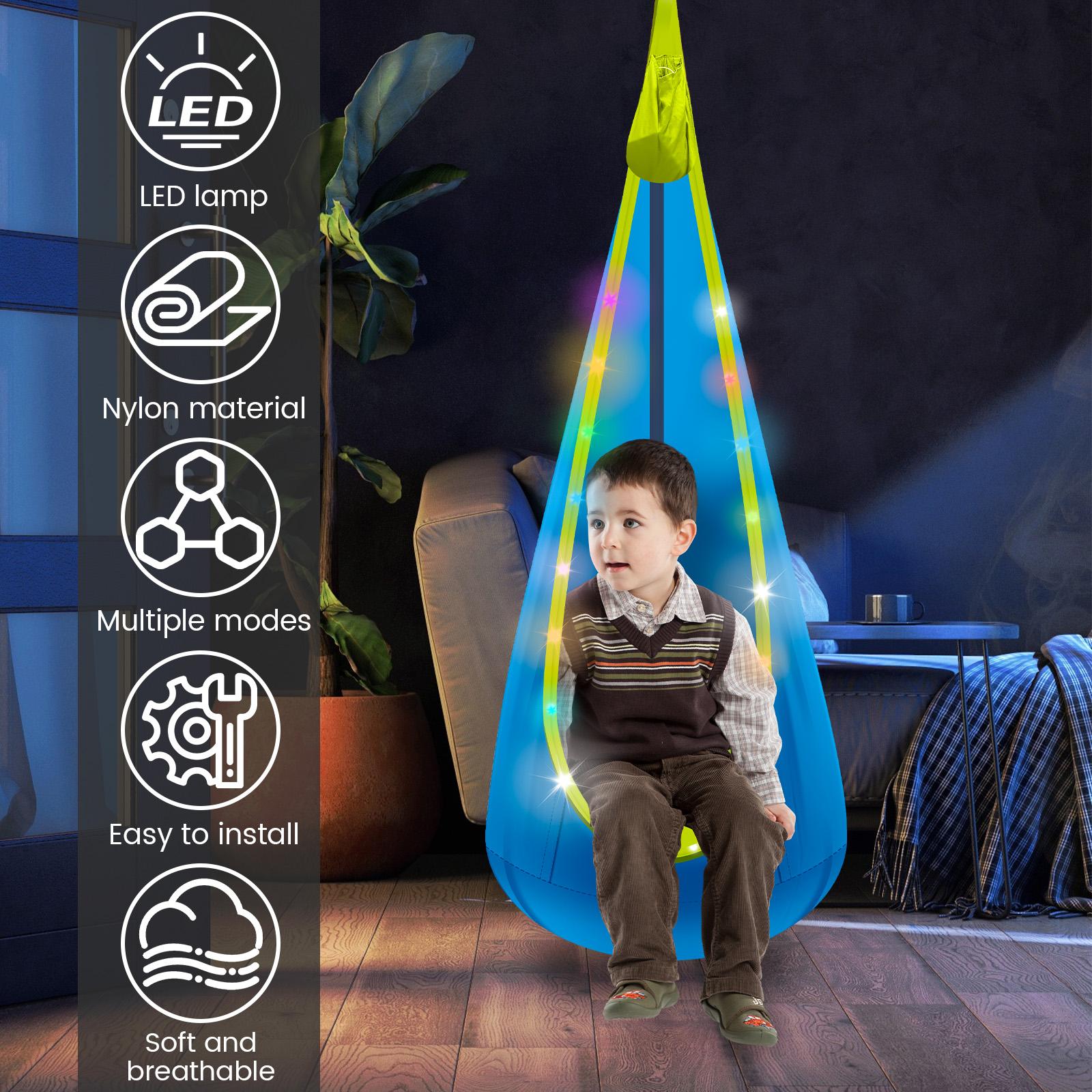 Inflatable Swing Chair Children Hanging Hammock With LED Light Comfortable Adjustable Light up Pod Swing for Indoor and Outdoor rosa